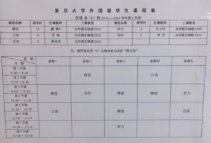 中国留学Dクラスの時間割表